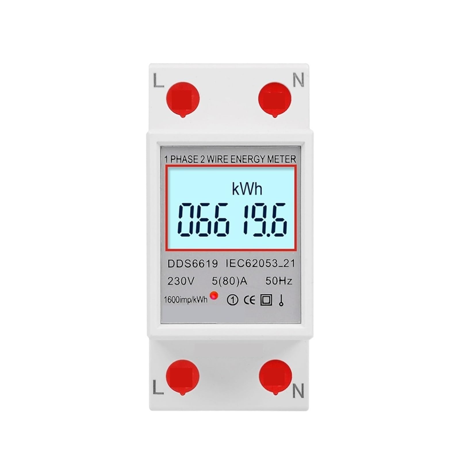 Contatore Di Energia Monofase Su Guida Din LCD Retroilluminazione Digitale KWh Misuratore Di Consumo Di Energia Elettrica 120V/230V Reset A Zero(DDS6619-006)