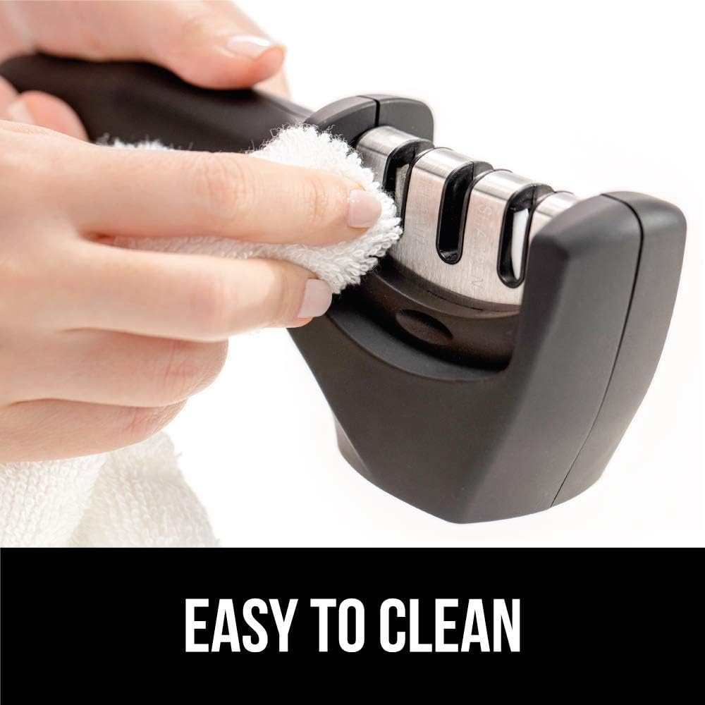 Gorilla Grip, Knife Sharpener for Sharper Knives, Professional Chef 3-Stage Design, Easy Manual Sharpening, Heavy Duty, Safely Restore, Polish and Sharpen Dull Chef Knives for a Sharp Edge, Jet Black: Home & Kitchen
