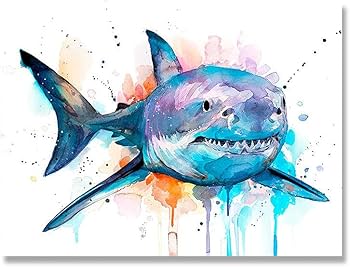 Amazon.co.jp: サメ 水彩 絵画インテリア キャンバスアート ウォール