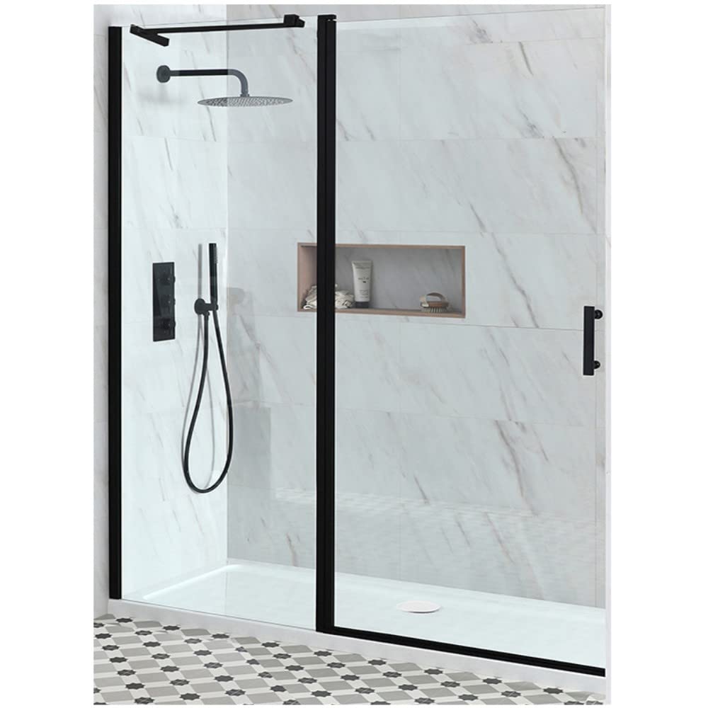 Milano Black Nero Hinged Door Shower Enclosure Drying Tray - 1700Mm X 800Mm