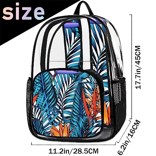 Leaves Leaf Summer Clear Backpack, Clear Backpack Stadium Approved, PVC Backpack, Clear Backpacks for Adults, Clear Backpack Heavy Duty, Clear Bag, for Work Security Travel College2