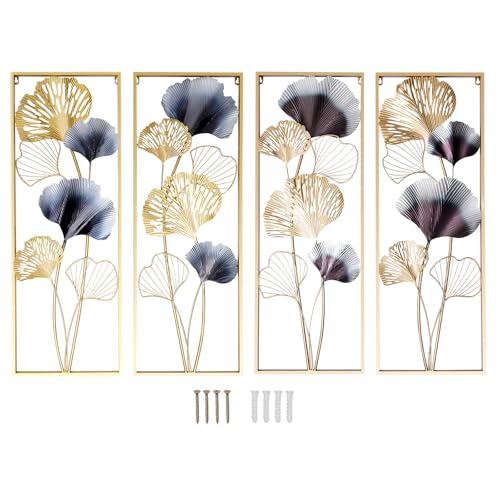 vinnyooc 2 unidades, 85 × 31 × 5 cm, decoración de pared, metal, hojas de ginkgo 3D, decoración de pared, artículo decorativo para salón, dormitorio, comedor
