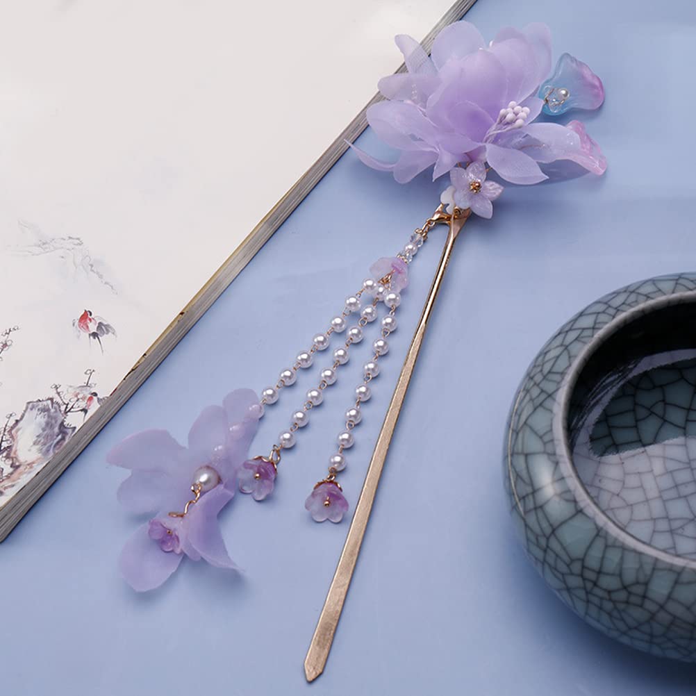 Japanese Chinese Hair Stick Hairpin Flower Hair Chopsticks Forks Hanfu Sticks Dangle Tassel Barrettes Accessories