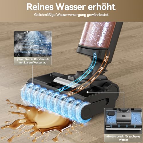 JONR 17000 Pa ED 12 Pro Max Nass Trockensauger (ED 12 Upgrade-Version),LCD-Display,180°-Flachdesign,40 Min Laufzeit,70 °C Selbstreinigung,5 Min FlashDry sowie Reinigung unter tief stehenden Böden (L)