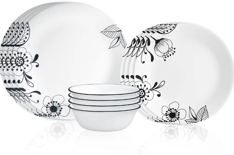 Corelle Floral Noir 12pc, Service for 4, Dinnerware Set, 8