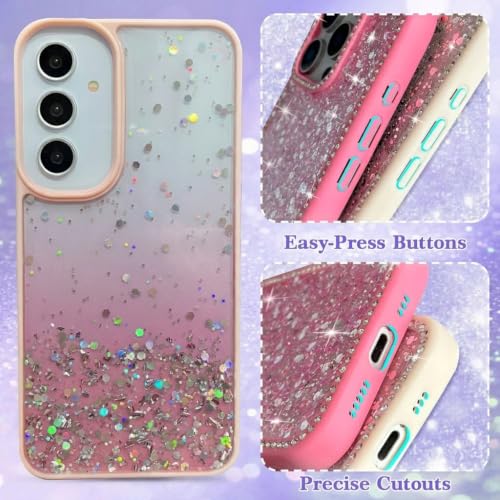 Image of VONZEE Case Compatible with Samsung Galaxy A55 5G, Non Moving Glitter Shockproof Case for Girls & Women Soft TPU Shockproof Anti Scratch Drop Protection Cover (Pink)