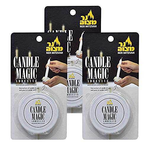 Ner Mitzvah 3-Pack Vela del Pegamento Adhesivo Suave Cera Pasado Ayuda Velas Seguros en el Soporte Blanca
