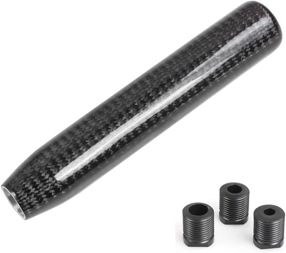 muge racing Universal Carbon Fiber Long Shift Knob 180mm Automatic/Manual Gear Shift Knob for Most Vehicles with 3 Adapters
