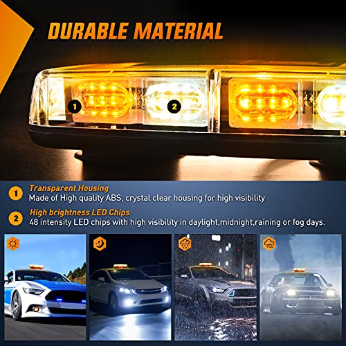 Nilight 12 Inch Roof Top Strobe Lights 48Led Hazard Light Emergency Safety Warning Led Flashing Light Bar Magnetic Mount 12V 24V Cars Trucks Tractors Snow Plows Construction Vehicles，2 Years Warranty #TOP2