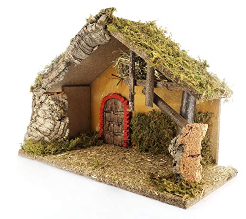 BERTONI leer Krippe Holz Hütte mit ARC Tür, Holz, Mehrfarbig, 42 x 18 x 28 cm