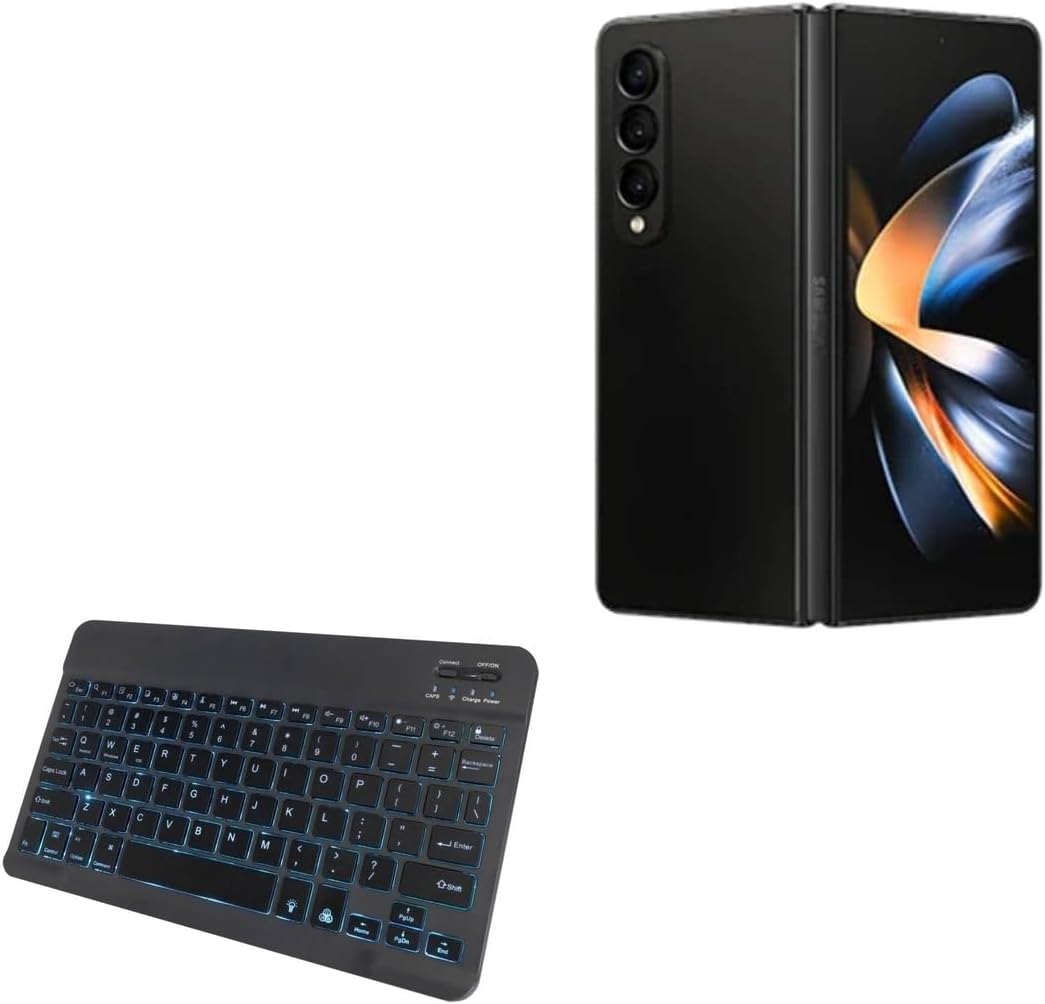BoxWave Keyboard Compatible with Samsung Galaxy Z Fold 5 - SlimKeys Bluetooth Keyboard - with Backlight, Portable Slim LED 7 Colors - Jet Black