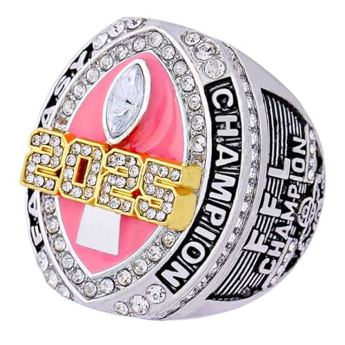 Image of 2025 Fantasy Football Championship Ring | Heavy FFL Champion Trophy Ring | Gold Silver Tone Plated Award Trophy for Fantasy Football League Winner