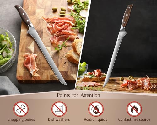 Miniatura 8 de Xinzuo 25.5cm Cuchillo Jamonero, Acero Inoxidable Alemán 1.4116 Cuchillo Para Jamón Afilado Profesional Cuchillo De Trinchar -Cuchillo Cimeter Para Jamón, Carne, Pescado -Mango De Red Sandalwood