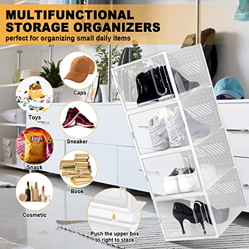 24 Pcs Clear Plastic Extra Large Shoe Storage Box For Up To Size 14/13 Stackable Shoe Organizer For Closet Shoe Container Bins Holder Sneaker Display Case Bulk With Magnetic Door For Men Women (White) #TOP3