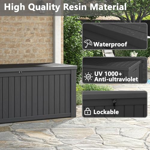 NUNU LAB 150 Gallon Outdoor Storage Box,Resin Large Sturdy Deck Box, Backyard Outside Storage Box Waterproof with Double Wall Panels,Package Delivery Garden Outdoor Hose Storage Bin