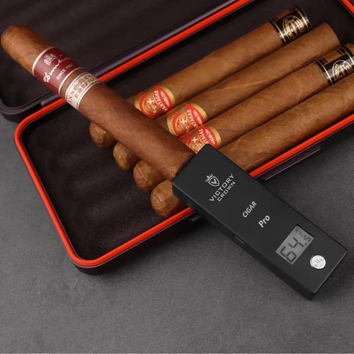 Electric Cigar Humidity Meter with LCD Display Digital Rechargeable Moisture Guage Tester Reader Humidor Hygrometer Needle Smoking Tobacco Accessories Husband Father Gifts (Black)