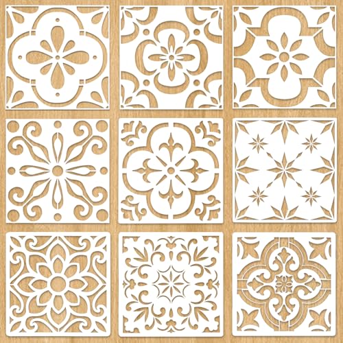 9-Pack 12" x 12" Mixed Floor Tile Stencils, Large, Reusable