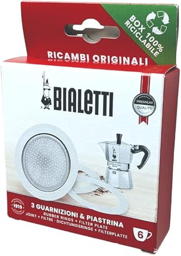 Miniatura 2 de Bialetti Piezas de repuesto, incluye 3 juntas y 1 plato, compatible con Moka Express, Fiammetta, Break, Happy, Dama, Moka Timer y Rainbow (6 tazas)