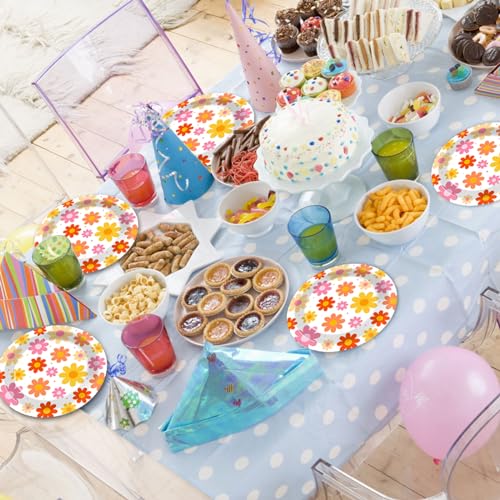 Image of Qyeahkj 48 PCS Groovy Paper Plates 7 Inch Daisy Groovy Party Plates Daisy Flower Disposable Dessert Dinnerware Set Elegant Boho Flower Party Supplies for Birthday Baby Shower Wedding Tea Party