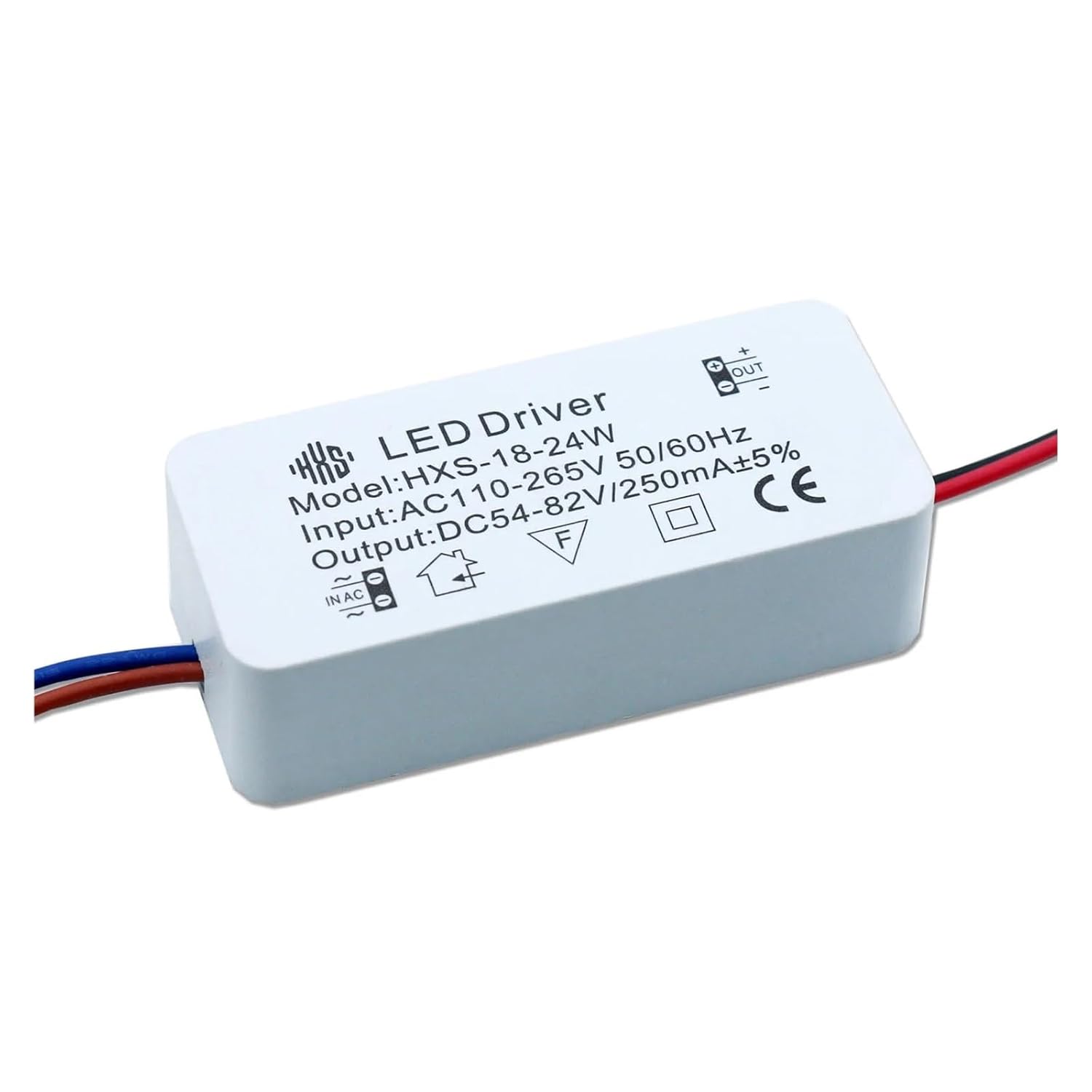 2pcs 2-3W 3-5W 4-7W 8-12W 13-18W 18-24W 250mA LED Isolation Driver AC110-265V Constant Current Transformer for Spotlight Downlight(18-24W DC54-82V)