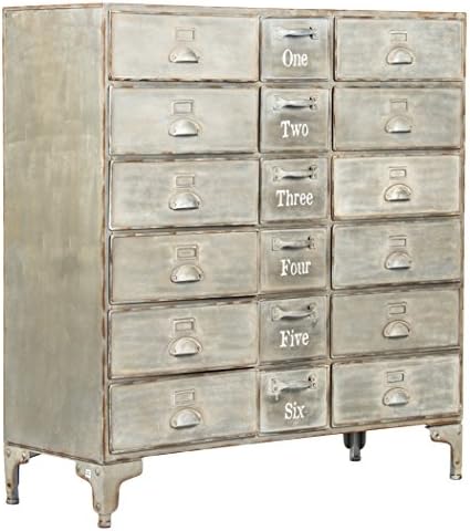 Kathy Kuo Home Rhine Industrial Loft Grey Wash 18-Drawer Numbered Metal Cabinet