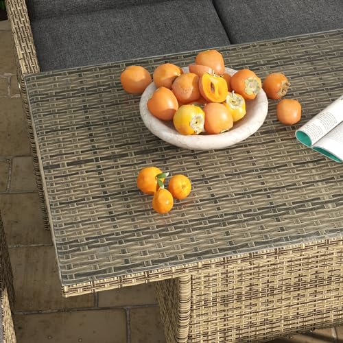 Outsunny 6 Seater Rattan Dining Set with 2 Reclining Chairs, Loveseat, 2 Stools, Rattan Garden Furniture Set with Cushions, Rectangular Glass Top Table, Aluminium Frame, Mixed Grey - Image 9