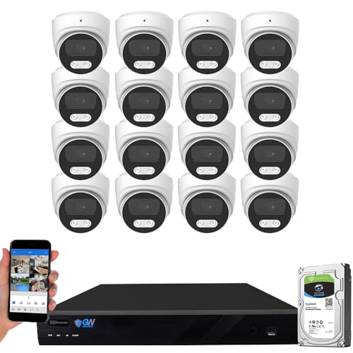 GW Security 16 Channel 12MP NVR 4K Security Camera System with 16 x 8MP PoE Spotlight Color Night Vision Outdoor/Indoor Microphone Dome Cameras Smart AI Human/Vehicle Detection