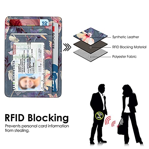 Image of FINTIE Slim Minimalist Front Pocket Wallet, RFID Blocking Credit Card Holder Card Cases with ID Window for Men Women (Blooming Hibiscus)