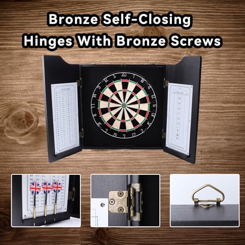 GSE Games & Sports Expert Professioneller Massivholz-klassischer Dartschrank mit Sisal-/Borsten-Dartscheibe, Anzeigetafel, und 6 Stahlspitzen-Dartpfeilen, einfache Montage komplett mit allem Zubehör – Bild 4