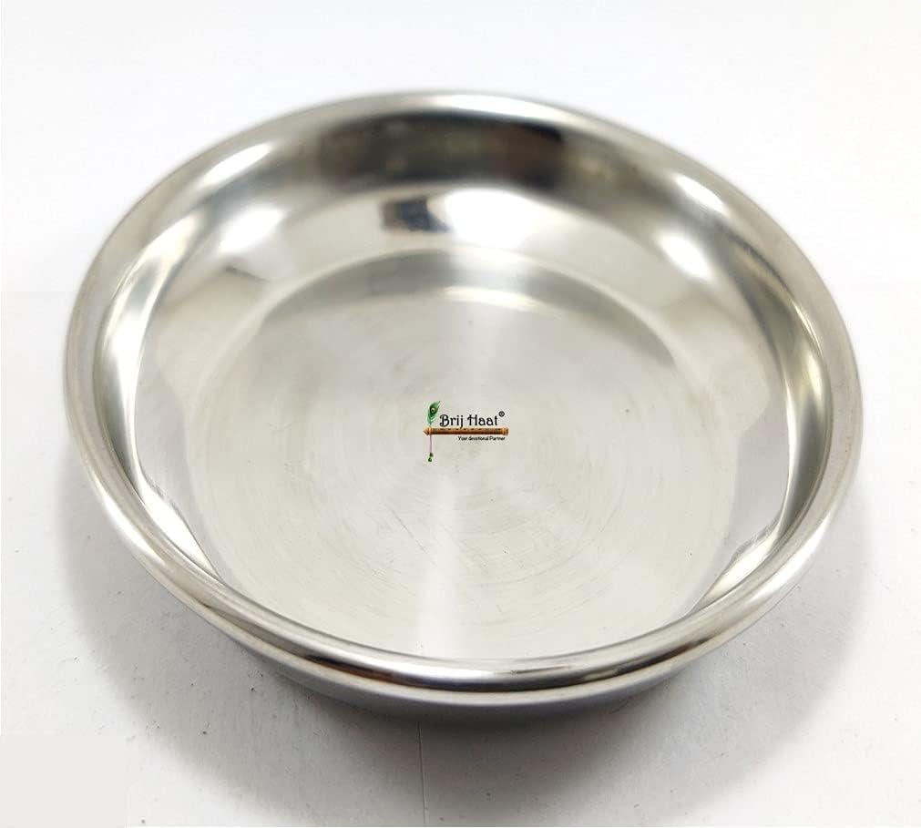 BRIJ HAAT Multipurpose Steel puja Katori Set for Home Pooja Temple Small (Silver Plate, 5)