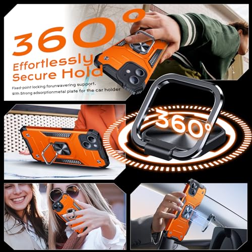 Image of Anqrp Heavy Duty Case for iPhone 13 Mini Case with Enhanced Ring Holder Grip Stand, Military Grade Shockproof Rugged Drop Protective Silicone Hard Slim iPhone 13 Mini Phone Case Cover,Orange