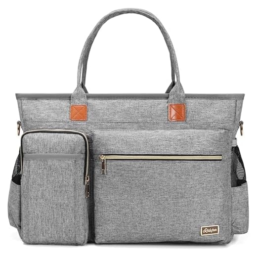 Laptop Tote Bag, Middle Size Computer Messenger Teacher Bag with 15.6'' Padded Laptop Sleeve Grey