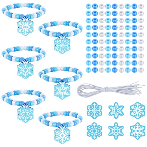 Tondiamo 24 Sets Snowflake Bracelet Crafts Winter Beads for Bracelets Snowflake Wristband Making Kit DIY Beaded Wristband Craft Charms for Winter Christmas Party Favor Gifts Jewelry Making Supplies