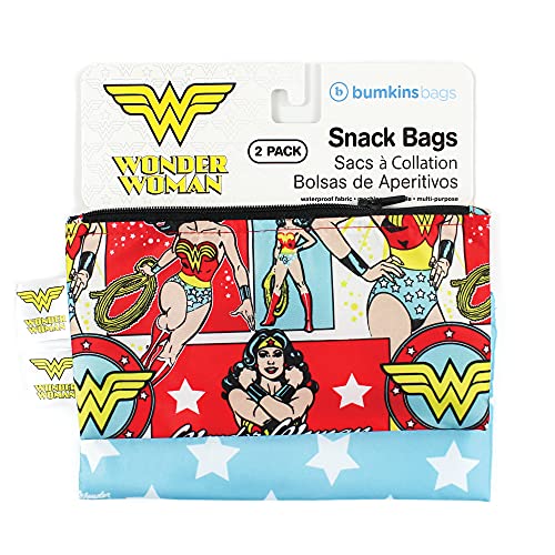 Bumkins Snack Bags, Reusable Fabric, Washable, Food Safe, Bpa Free - Dc Comics Wonder Woman, (Pack Of 2) #TOP3