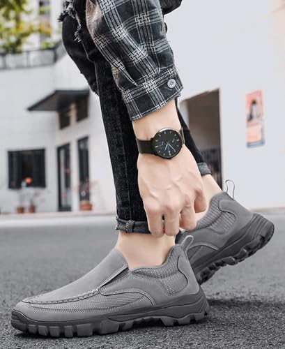 Mens Leather Lightweight Comfortable Walking Loafers Breathable Non-Slip Round Toe Slip on Casual Laceless Sneakers for Walking Working2
