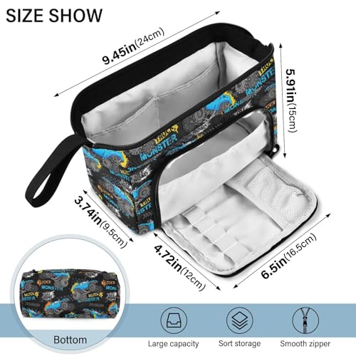 Image of Monster Truck Print Pencil Case Pouch Big Capacity Pencil Bag Box Organizer Pen Case with Compartmens Stationery Organizer for Girls Boys Women School College Office