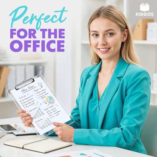 Image of KIGGOS Acrylic Clipboards 12.5 x 9, Clear 6 Pack Letter Size Clip Boards with Low Profile Metal Clips, Hold up to 100 Sheets, Lightweight Set for Classroom, School, Office and Home