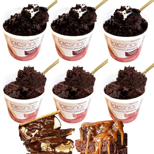 Image of Lacsnac Lactation Brownie Cup Variety Pack - Chocolate S'mores & Sea Salt Caramel (1.83oz, Pack of 10) for Nursing Moms - Made With Flax Seeds, Brewer’s Yeast, Spinach and Broccoli - Promotes Lactation Support & Healthy Breast Milk Supply - GMO-free, Gluten-free