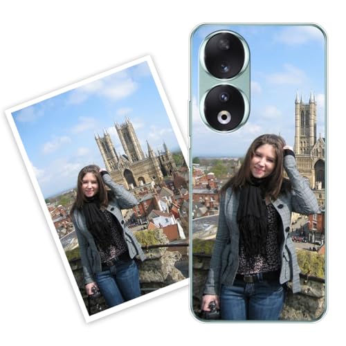 Sunrive Personalizzate Cover compatibile con HONOR 90 SMART personalizzabile con Foto Testi Frase Logo Disegni e Grafiche Personalizzata, Bordo TPU + Design in Vetro Temperato Posteriore