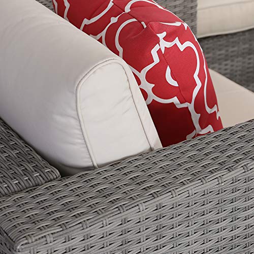 Do4U Patio Furniture Set 6-Piece Outdoor Lawn Backyard Poolside All Weather PE Wicker Rattan Steel Frame Sectional Cushioned Seat Sofa Conversation Set (Gray-Beige)