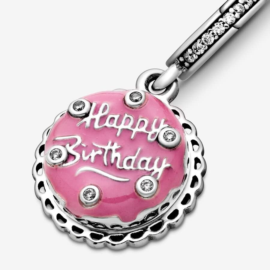 PANDORA Pink Birthday Cake Dangle Charm - Compatible Moments - Gift for Her - Made with Sterling Silver, Cubic Zirconia & Enamel - with Gift Box3