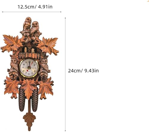 Miniatura 7 de HOMSFOU Reloj de pared con péndulo de madera con diseño de búho, reloj de timbre vintage, funciona con pilas, reloj colgante con alarma cronometrada