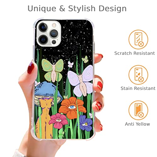 Sundwugzh Hippie Trippy Magical Night Moth Fairy Case Compatible With Iphone 12 Pro Max, Psychedelic Eye Flowers For Max Teen Men Women, Trendy Cool Tpu Bumper Cover #TOP1