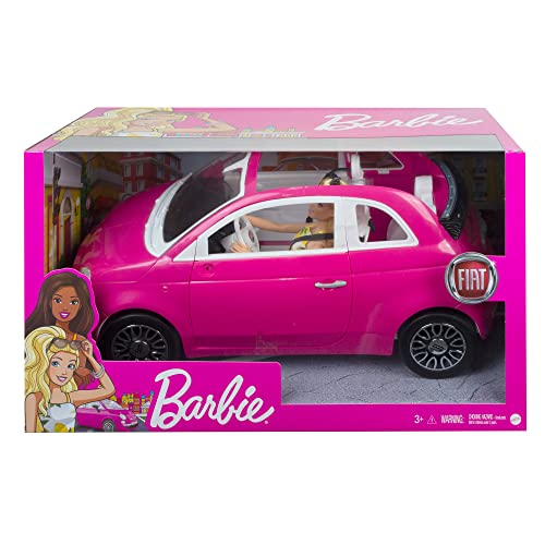 Barbie et sa Fiat 500, Cofret véhicule 4 Places Rose et poupée avec Habillage et Accessoires, Cadeau pour Enfants de 3 à 7 Ans, HGV03 – Image 7
