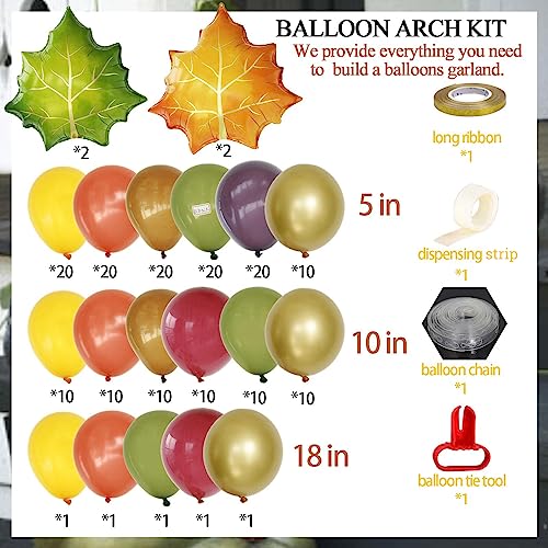 Felice Arts 183Pcs Thanksgiving Balloons Garland Kit For Fall Party Decorations, Yellow Orange Avocado Green Amaranth Khaki Gold With Maple Foil Balloons For Baby Shower Birthday Autumn Pumpkin Party #TOP1