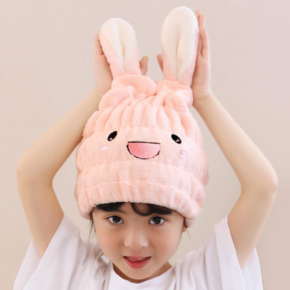 FRCOLOR 2pcs Microfiber Hair Drying Towel Wrap Cap with Bunny Ears Super Absorbent Soft Hair Towel Turban After Shower Pink