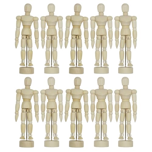 Attuslla Maniquí de Madera, Muñeco Madera Articulado Maniquí de Humanos para Dibujar, Pintar, Decoración de Escritorio, 10 Pz, 13,5cm