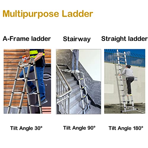 16.5Ft/5M Steel Telescoping A Frame Ladder With Balance Bar Non-Slip Multi Purpose Repair Extension Ladder With En131 Certified, 330 Lb Max Capacity #TOP3
