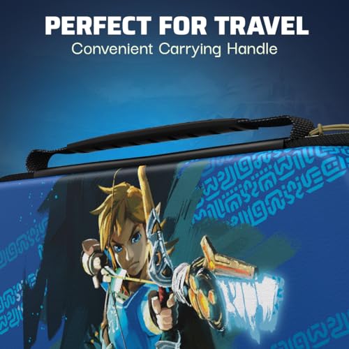 Image of PDP Nintendo Switch Travel Case Plus GLOW with Wrist Strap, Built-in Stand & Game Storage Pockets, Licensed for Switch Lite /OLED: Legend of Zelda Tears of the Kingdom Link Hero Blue (Glow in the Dark)