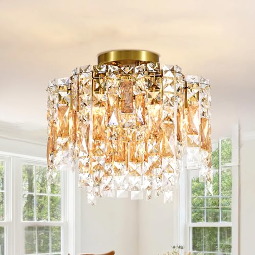 15.74"Gold K9 Crystal Flush Mount Chandelier 13.77"H E12 Ceiling Light by DJXGJJZM - Used condition - Image 5
